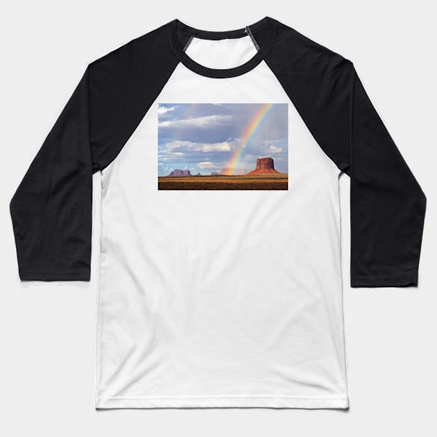 Double Rainbow over Monument Valley, Arizona, USA Baseball T-Shirt by auradius